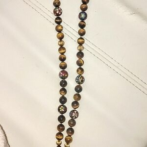 14" Tiger Eye Beaded Necklace With Tiger Eye Pendant